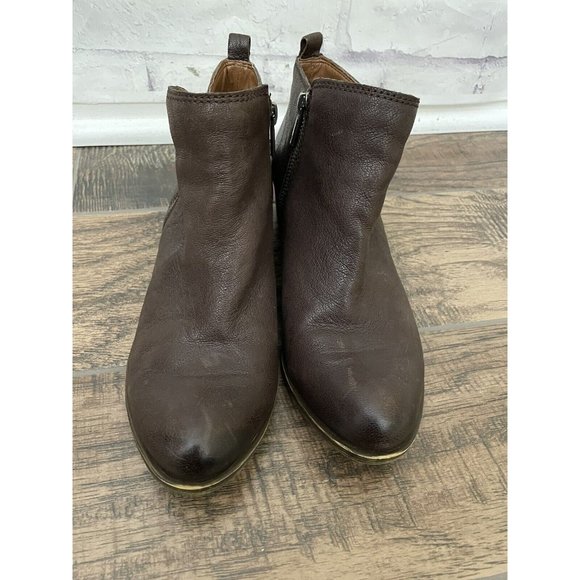 Lucky Brand Basel Bootie Size 8M Dark Brown Double Zippers Chunky Heal Leather - Picture 2 of 16
